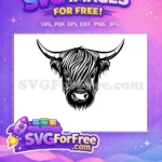 Free Cute Face Free Smiling Highland Cow Portrait Free SVG - Instant Download