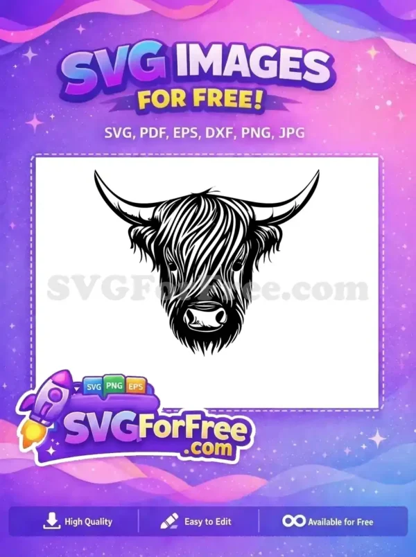 Free Cute Face Free Smiling Highland Cow Portrait Free SVG