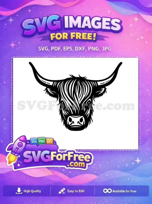 Free Cute Highland Cow Free Fluffy Face Portrait Free SVG 1