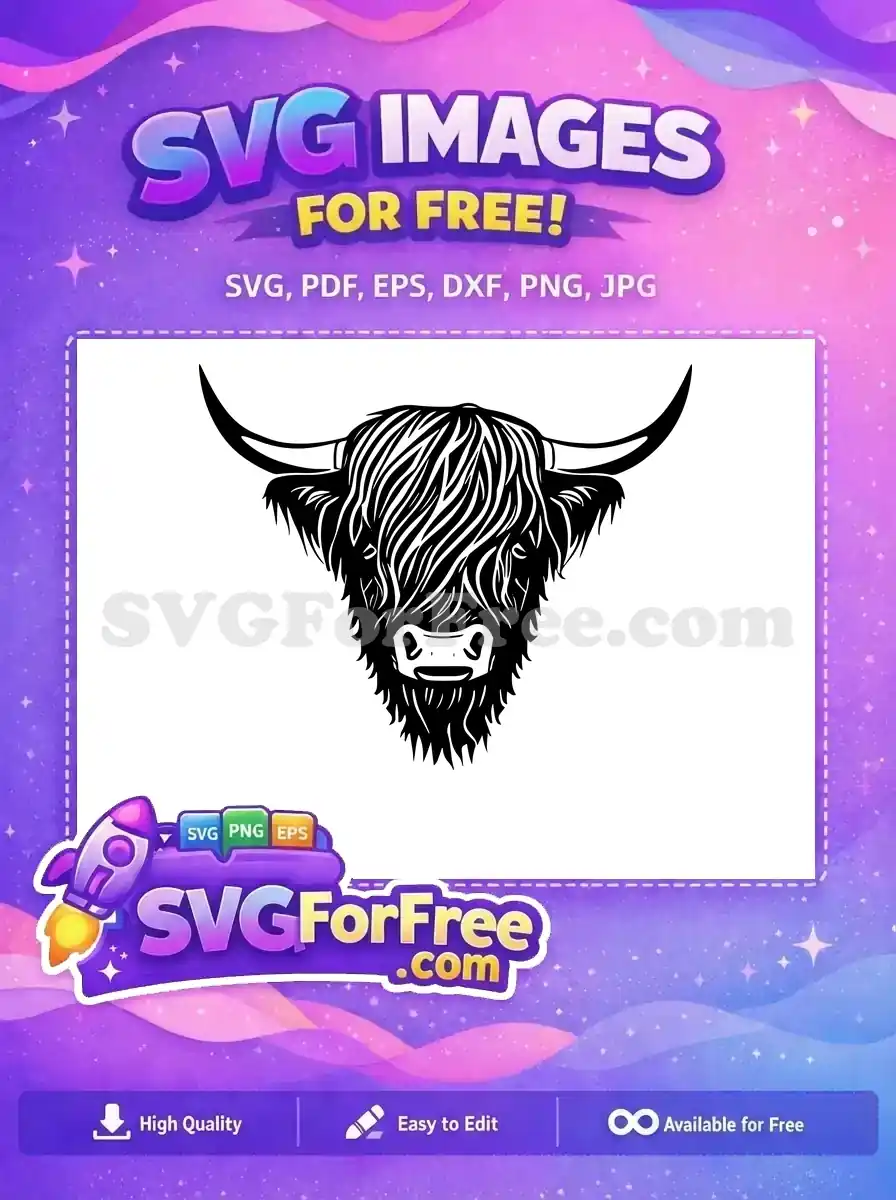 Free Cute Face Free Fluffy Hair Highland Cow Free SVG 17
