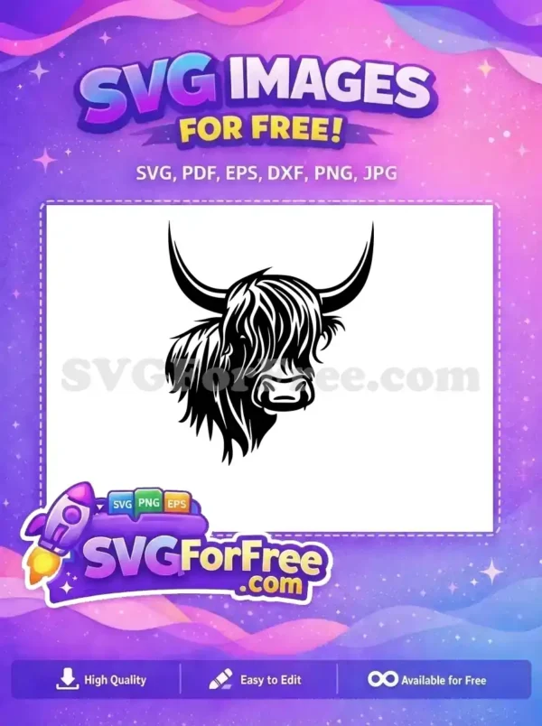 Free Cute Faced Free Scottish Highland Cow Portrait Free SVG Free Cute Faced Free Scottish Highland Cow Portrait Free SVG