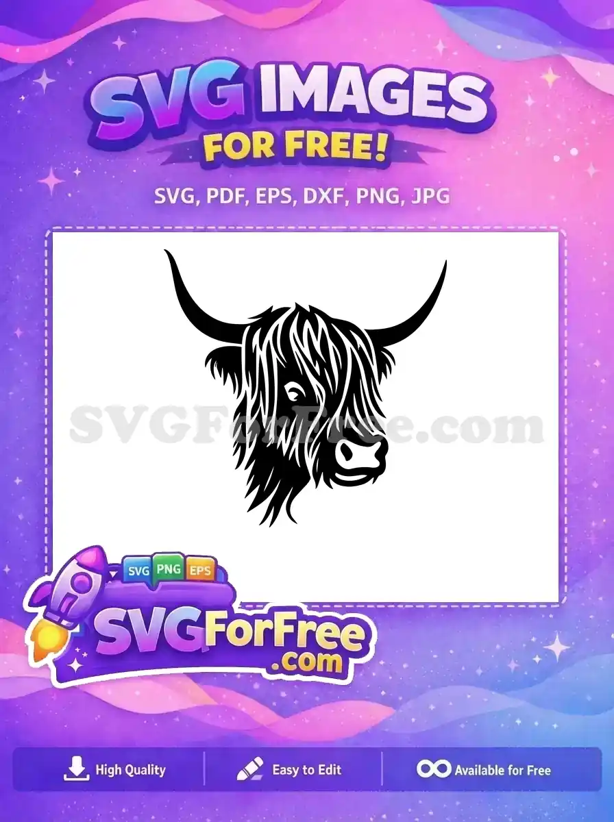 Free Cute Face Free Fluffy Hair Highland Cow Free SVG 21