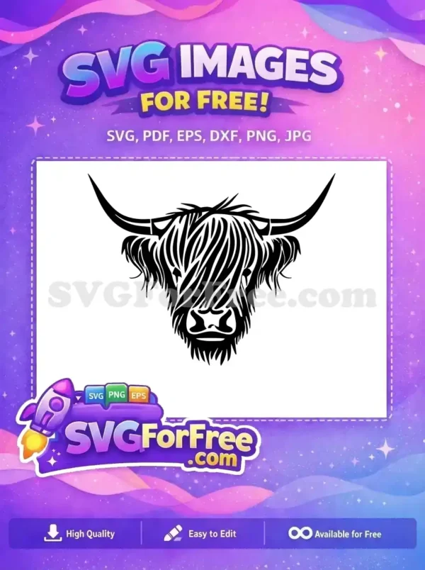Free Cute Highland Cow Free Fluffy Face Animal Free SVG 3