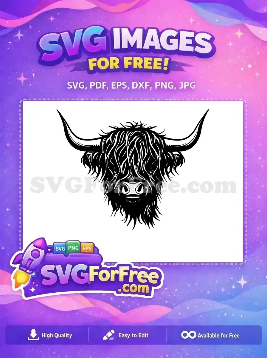 Free Cute Face Free Fluffy Hair Highland Cow Free SVG 22