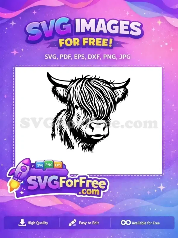 Free Cute Highland Cow Free Fluffy Face Portrait Free SVG 2
