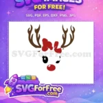 Free Winking Reindeer Red Bow Free Christmas Holiday Season Free SVG - Instant Download