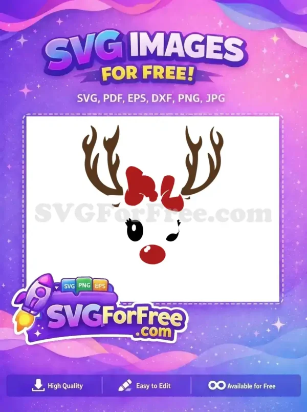 Free Winking Reindeer Red Bow Free Christmas Holiday Season Free SVG