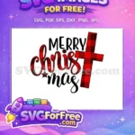 Free Buffalo Plaid Cross Free Merry Christmas Text Free SVG - Instant Download