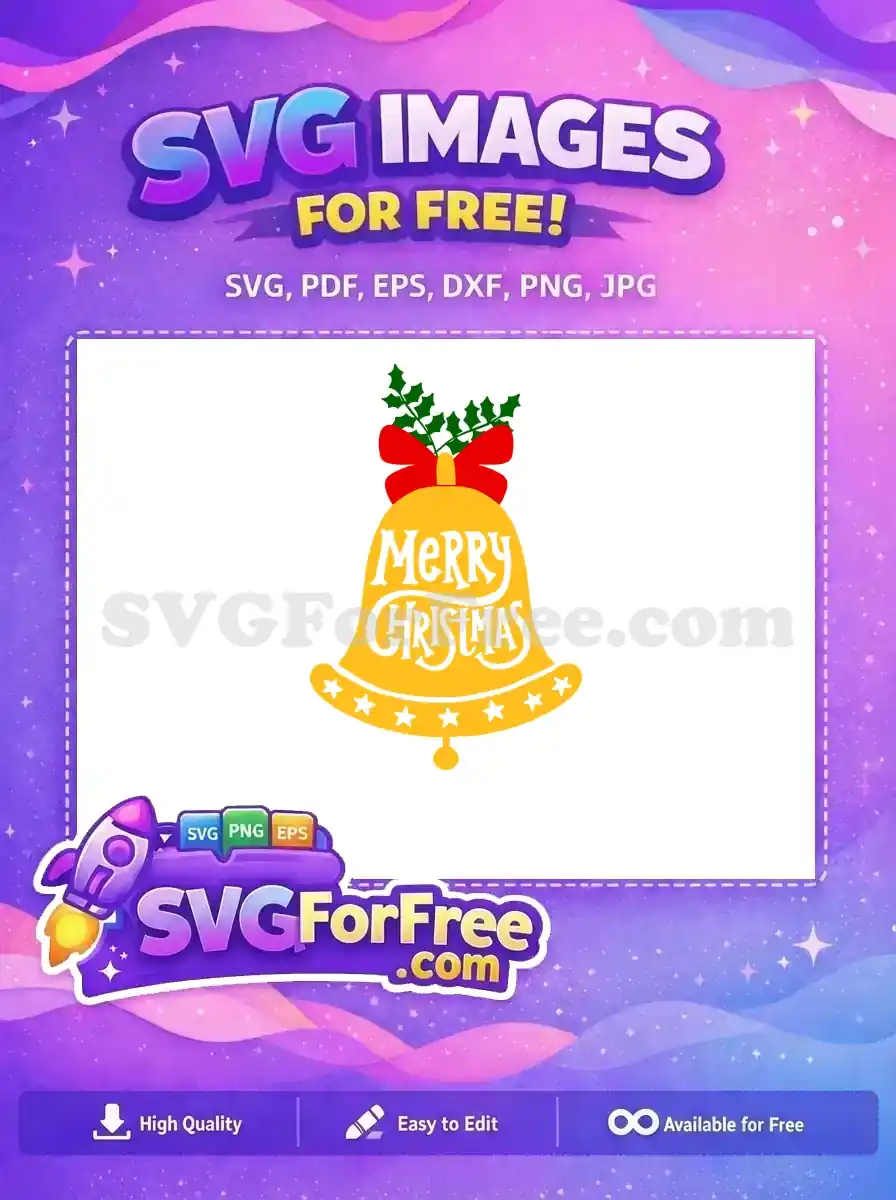 Free Golden Bell Stars Free Red Bow Merry Christmas Free SVG