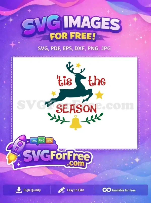 Free Leaping Reindeer Free Tis The Season Christmas Free SVG