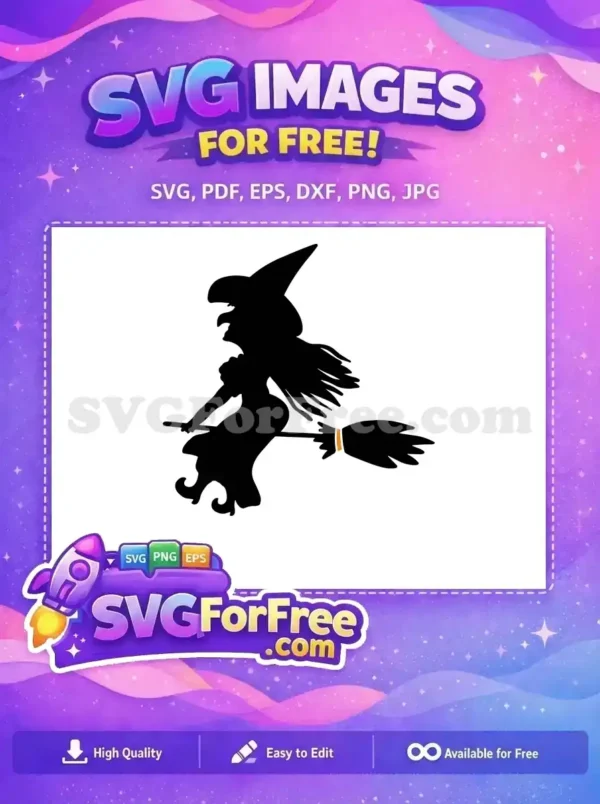 Free Pointed Hat Free Broomstick Halloween Witch Silhouette Free SVG