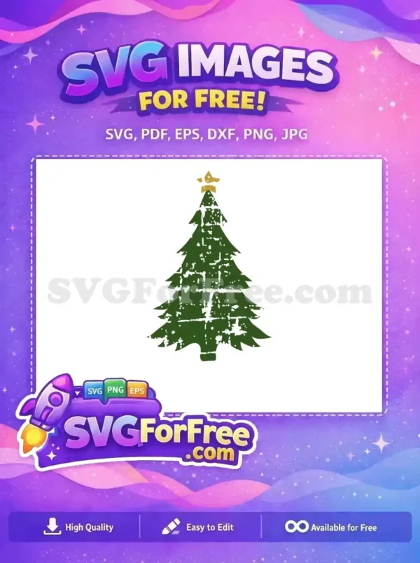 Free Distressed Green Tree Free Golden Star Holidays Christmas Free SVG