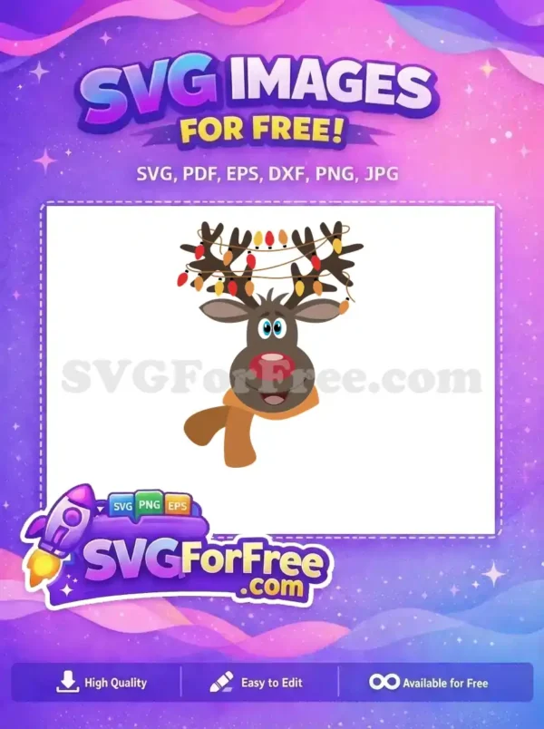 Free Smiling Reindeer Free with Holiday Lights Christmas Free SVG