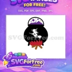 Free Flying Witch Free Cauldron Bubbles Halloween Free SVG - Instant Download