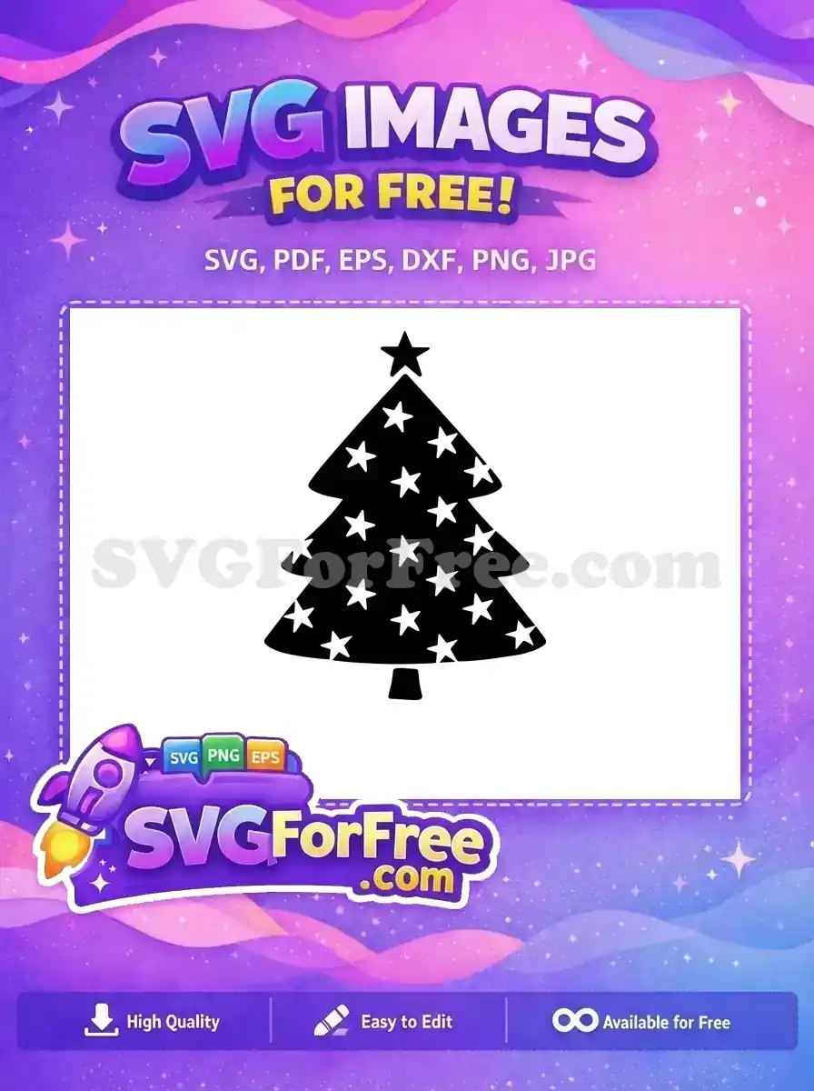 Free Starry Christmas Tree Free Black Silhouette Holidays Free SVG