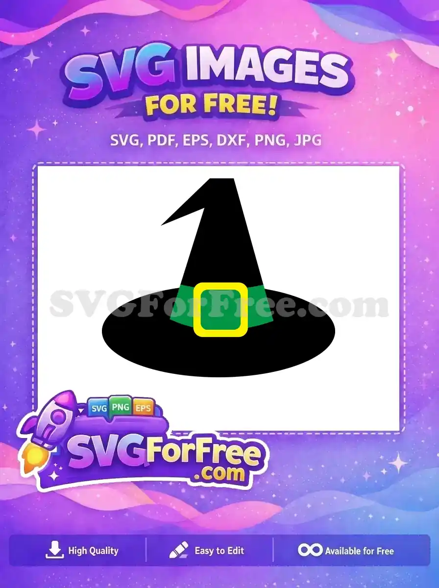 Free Black Pointy Witch Hat Free Green Band Yellow Buckle Halloween Free SVG