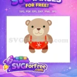 Free Tan Teddy Bear Free Red Overalls Christmas Free SVG - Instant Download