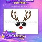 Free Brown Antlers Free Black Sunglasses Rudolph Free SVG - Instant Download