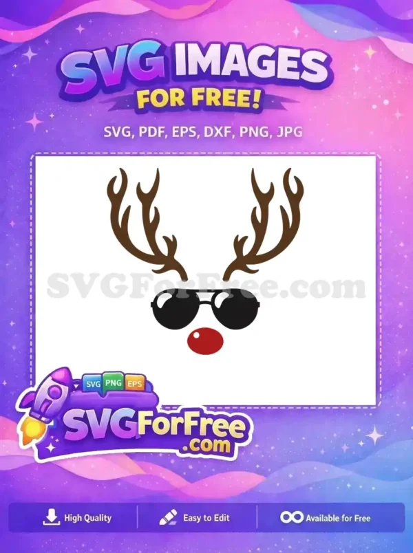 Free Brown Antlers Free Black Sunglasses Rudolph Free SVG