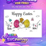 Free Cute Bunny Free Colorful Eggs Easter Scene Free SVG - Instant Download