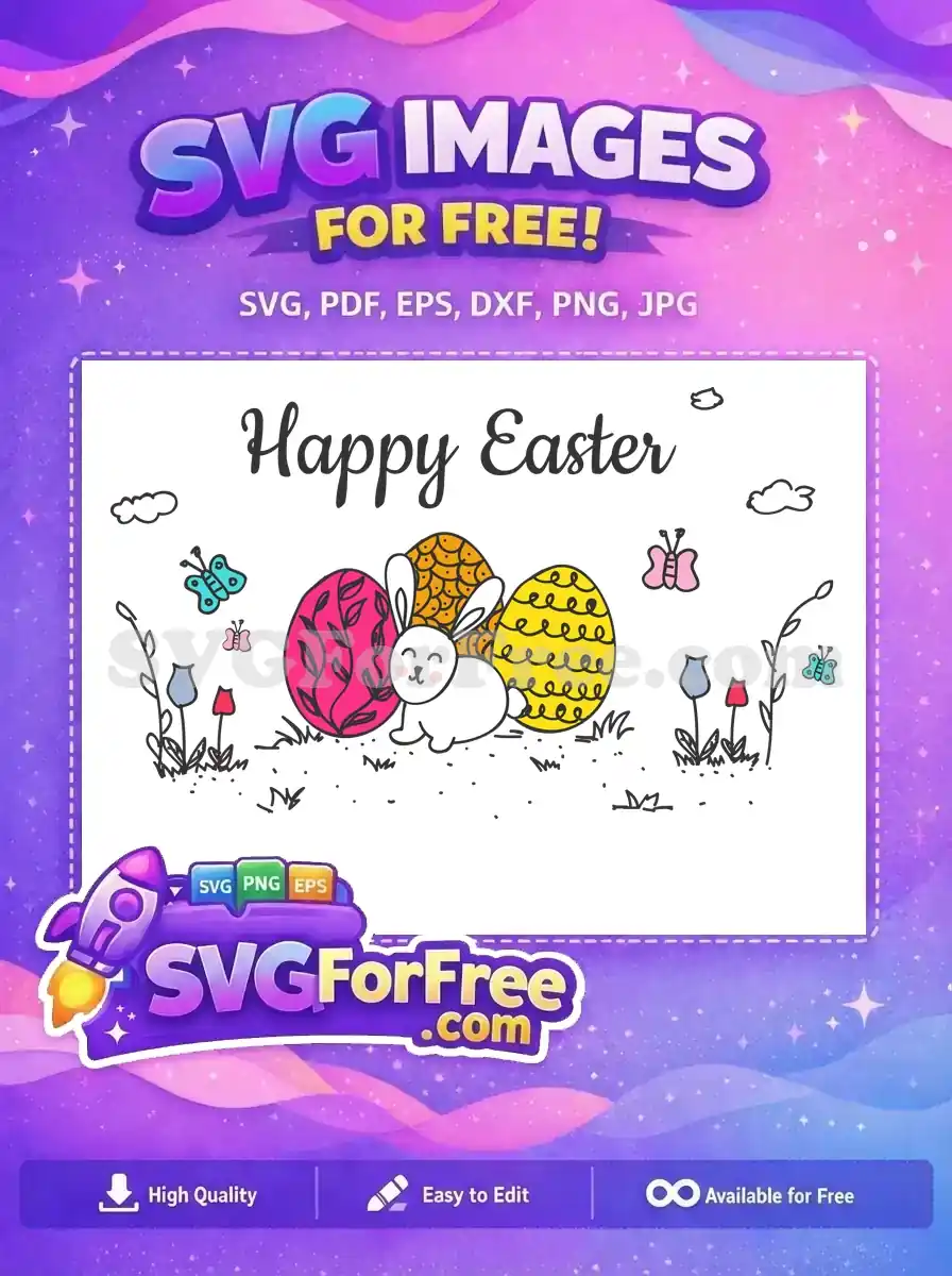 Free Cute Bunny Free Colorful Eggs Easter Scene Free SVG