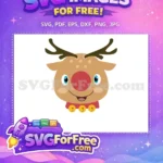 Free Smiling Reindeer Face Free Bell Accent Christmas Free SVG - Instant Download