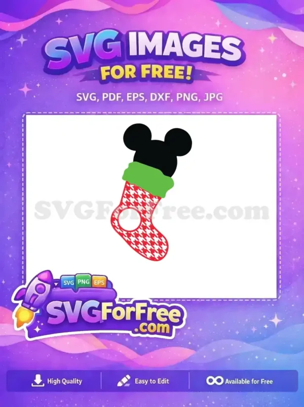 Free Mickey Mouse Ears Free Houndstooth Stocking Christmas Free SVG