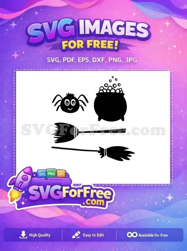 Free Halloween Elements Free Spider Cauldron Broom Halloween Free SVG