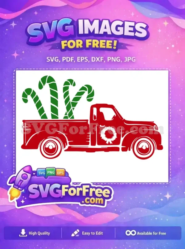 Free Red Truck Free Candy Canes Christmas Free SVG