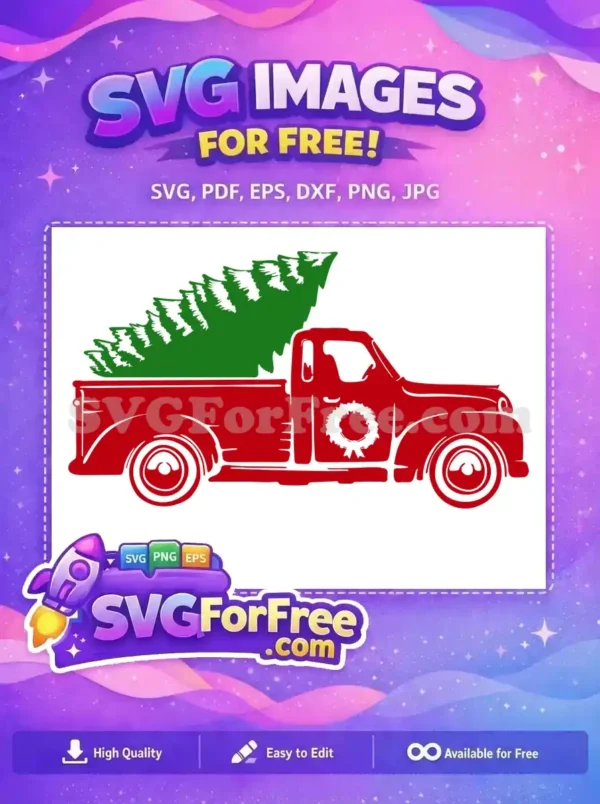 Free Red Christmas Truck Free Green Tree Holidays Free SVG 2