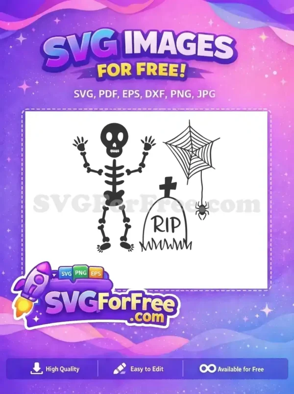 Free Halloween Tombstone Free Skeleton Spiderweb Scene Free SVG