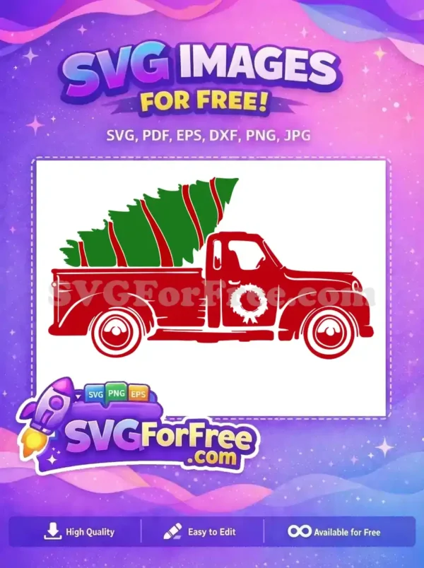 Free Red Truck Free Green Christmas Tree Holidays Free SVG 1