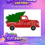Free Red Truck Free Green Tree Holidays Christmas Free SVG - Instant Download