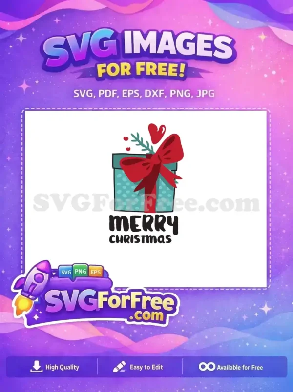 Free Teal Gift Free Red Bow Merry Christmas Free SVG