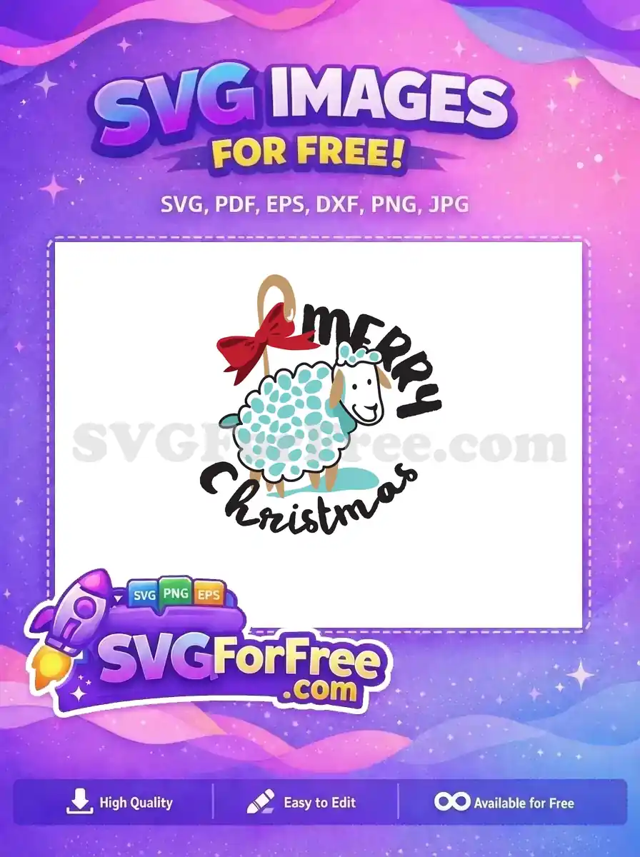 Free Cute Sheep Free Red Bow Merry Christmas Free SVG