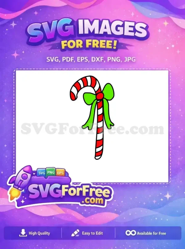 Free Striped Candy Cane Free Green Bow Holidays Christmas Free SVG