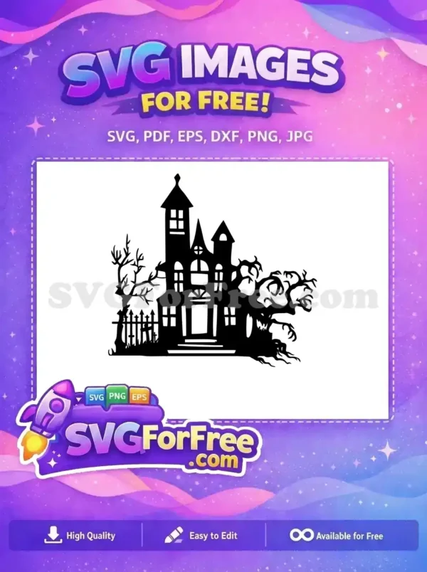 Free Spooky Haunted Free House Silhouette Halloween Free SVG