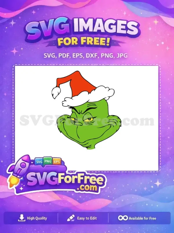 Free Green Grinch Smirking Free Red Hat The Grinch Free SVG