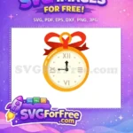 Free Golden Clock Face Free Red Ribbon Christmas Free SVG - Instant Download