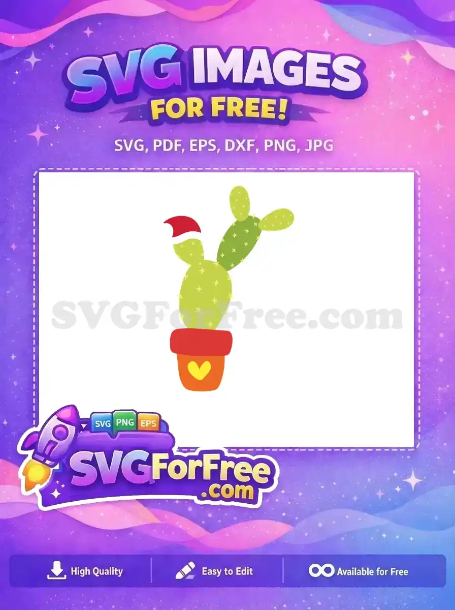 Free Santa Hat Cactus Free Heart Pot Christmas Free SVG