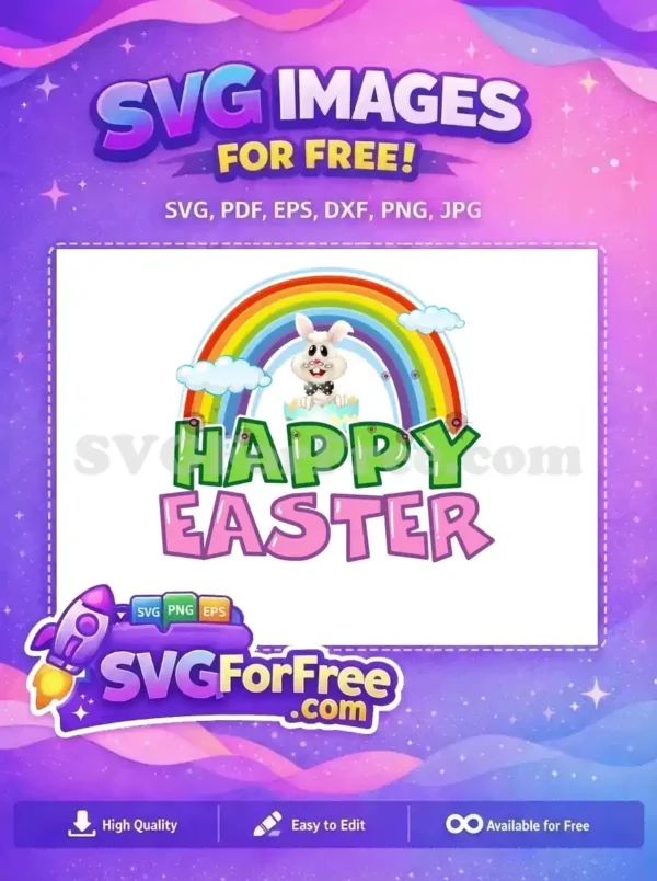 Free Smiling Bunny Bowtie Free Rainbow Clouds Easter Free SVG