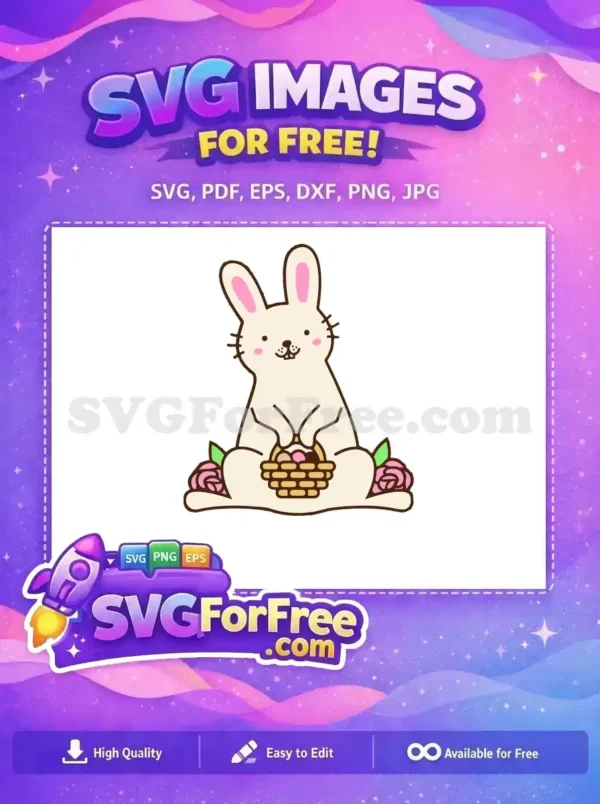 Free Smiling Bunny Free Pink Roses Easter Basket Free SVG