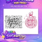 Free Swirls Happy New Year Free Jingle Bells Ornament Free SVG - Instant Download
