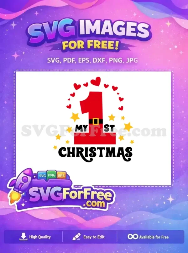 Free Red Number One Free Hearts Stars First Christmas Free SVG