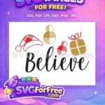 Free Plaid Santa Hat Free Gold Ornament Believe Holidays Free SVG - Instant Download