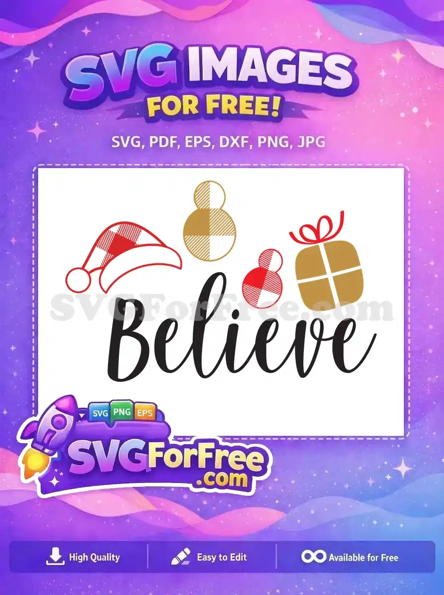 Free Plaid Santa Hat Free Gold Ornament Believe Holidays Free SVG