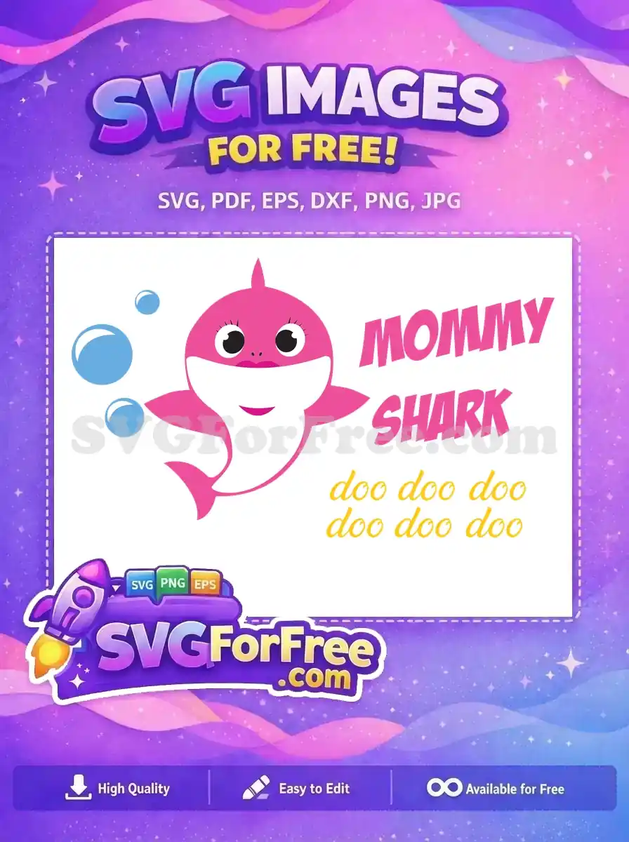 Free Pink Mommy Shark Smiling Free Bubbles Holidays Free SVG