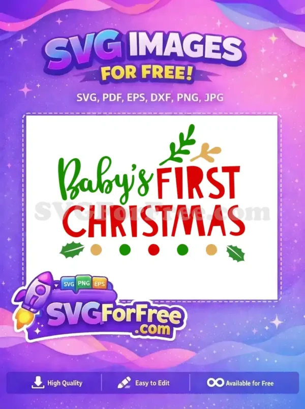 Free Green Script Free Red Bold Baby's First Christmas Free SVG