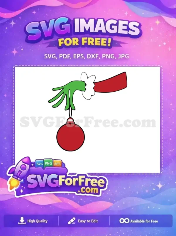 Free Green Hand Free Red Bauble The Grinch Free SVG