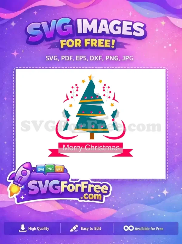 Free Teal Christmas Tree Free Berries Stars Merry Free SVG